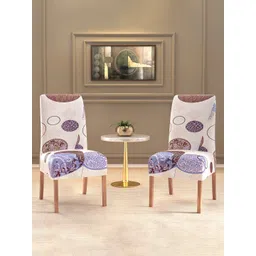 Kuber Industries 2-Pcs Cream-Colored & Brown Gola Printed Stretchable Table Chair Cover-image-1