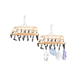 Kuber Industries 2 Pcs Plastic 360 Rotating Hangers for Drying Clothes32 Clips-picture-14