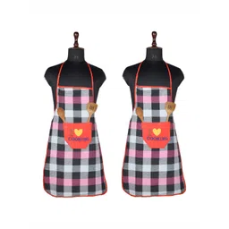 Kuber Industries 2 Pcs Red & Black Checked Waterproof Kitchen Aprons-picture-37