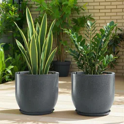 kuber industries 2 Pcs Rotomould Round 12 Inch Flower Planter with Tray & Drainage | Cup - Grey Plant Container Set-picture-11