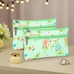 Kuber Industries 2 Pcs Silk Small Hand Purse for Women with Zip Closure | Cloth Cash Pouch for Women | Return Gift Purse for House Warming Function & Baby Shower Ceremony | Floral Print - Green-picture-11