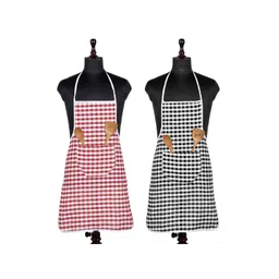 Kuber Industries 2-Pcs White & Black Checked Cotton Skin Friendly Water Resistant Aprons-picture-25