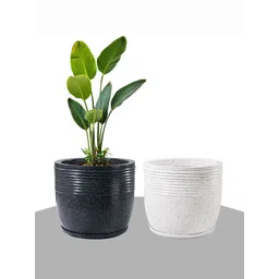 Kuber Industries 2Pcs Black & White Textured Roto Mould Flower Planters With Tray-picture-34
