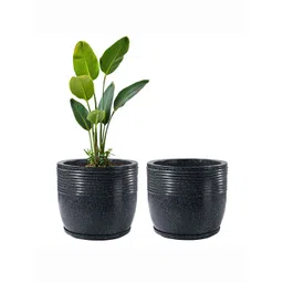 Kuber Industries 2Pcs Black Textured Roto Mould Flower Planters With Tray-picture-14