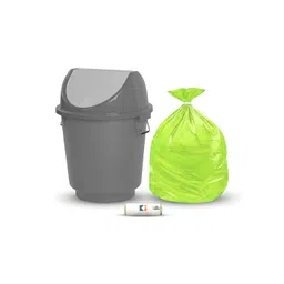 Kuber Industries 2Pcs Grey & Green Swing Lid Dustbin With Roll Garbage Bags - 25L-picture-31