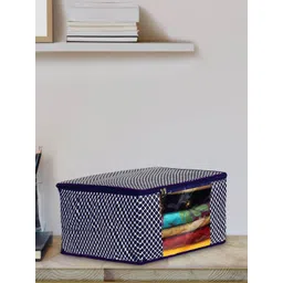 Kuber Industries 3 Pcs Blue & White Printed Cotton Saree Organisers-picture-24