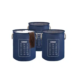 Kuber Industries 3-Pcs Blue & White Printed Foldable Cloth Basket With Handle-picture-18