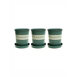 Kuber Industries 3-Pcs Green Printed Plastic Pot With Tray-picture-10