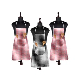 Kuber Industries 3-Pcs White & Black Checked Cotton Skin Friendly Water Resistant Aprons-picture-22