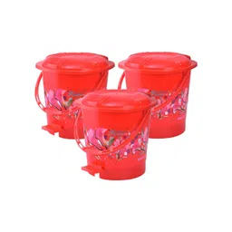 Kuber Industries 3Pc Red & Pink Flower Printed Pedal Dustbins With Handle-7 L Each-picture-40