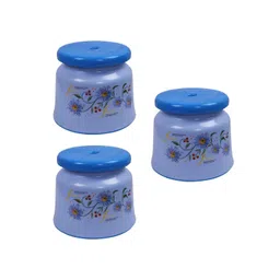 Kuber Industries 3Pcs Blue & Yellow Flower-Printed Lightweight Bath Stools-picture-31