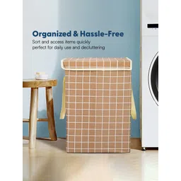 Kuber Industries 4-Pcs Brown Checked Foldable LaundryBag75L-picture-13