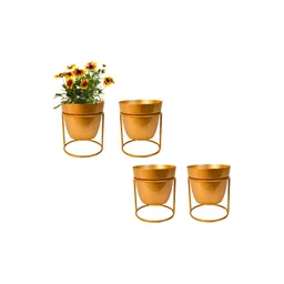 Kuber Industries 4-Pcs Brown Metal Planter With Holder image 1