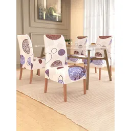 Kuber Industries 4-Pcs Cream-Colored & Brown Gola Printed Stretchable Chair Cover-image-3