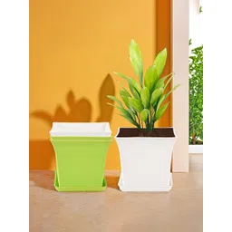 Kuber Industries 4-Pcs Green & White Premium Flower Pots for Garden withBottomPlates-picture-41