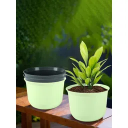 Kuber Industries 4-Pcs Grey & Green Durable Planter with Plate-picture-33