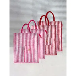 Kuber Industries 4 Pcs Printed Jute Handheld Bag-picture-17