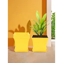 Kuber Industries 4-Pcs Yellow Premium Flower Pots for Garden withBottomPlates-picture-40