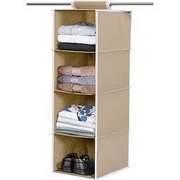 Kuber Industries 4 Shelf Closet Hanging Organizer, 4 Tier Closet Wardrobe Organizer Clothes Storage Hanger for Family Closet Bedroom, Foldable and Universal Fit (Brown)-KUBMART15323-image-42