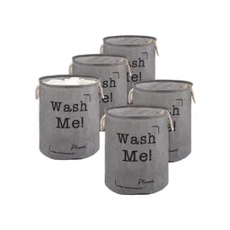 Kuber Industries 5-Pcs Grey & Black Printed Foldable Cloth Basket With Handle - 60 L-picture-42