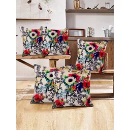 Kuber Industries 5 Pieces Beige & Black Floral Square Cushion Covers-image-6