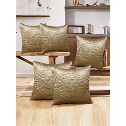 Kuber Industries 5 Pieces Beige Self Design Velvet Square Cushion Covers-image-0
