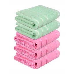 Kuber Industries 5 Pieces Pink & Green Pure Cotton 380 Lining Face Towels image 3