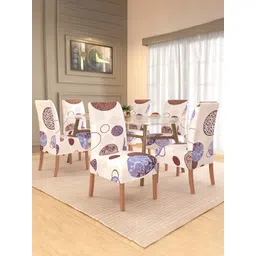 Kuber Industries 6-Pcs Cream-Colored & Brown Gola Printed Stretchable Dining Chair Cover-image-2