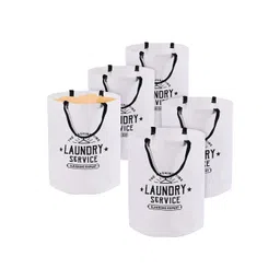 Kuber Industries 6-Pcs White & Black Printed Foldable Cloth Basket With Handle-picture-41