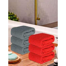 Kuber Industries 6Pcs Red & Grey 250 GSM Face Towels-picture-22