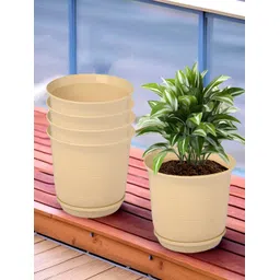 Kuber Industries Beige 5 Pieces Marble Finish Planters With Tray-image-11