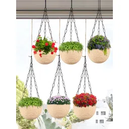 Kuber Industries Beige 6 Pieces Textured Hanging Planters-picture-39