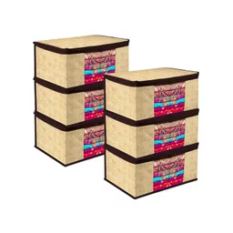 Kuber Industries Beige & Black 6 Pieces Floral Printed Multi-Utility  Saree Organisers-picture-39