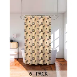 Kuber Industries Beige & Green 6 Pieces Floral Printed Shower Curtain With Rings-picture-40