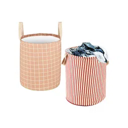 Kuber Industries Beige & Maroon 2 Pieces Printed Cotton Laundry Bag-picture-31