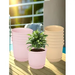 Kuber Industries Beige & Pink 12 Pieces Marble Finish Planters With Tray-picture-40