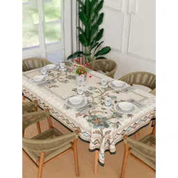 Kuber Industries Beige Floral Embroidered Anti Skid Cotton Rectangle Table Cover-picture-13