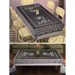 Kuber Industries Black 2 Pieces Floral Printed Cotton 6-Seater Table Covers-picture-30