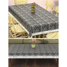 Kuber Industries Black 2 Pieces Floral Waterproof 6-Seater Table Cover-picture-29