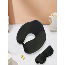 Kuber Industries Black 2 Pieces Velvet Travel Neck Pillow With Sleeping Eye Mask-picture-19