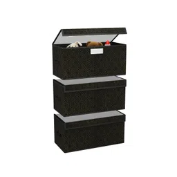 Kuber Industries Black & Beige 3 Pieces Printed Storage Box Organisers With Lid-picture-27