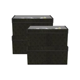 Kuber Industries Black & Beige 4 Pieces Printed Storage Box Organisers With Lid-picture-23