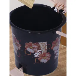 Kuber Industries Black & Beige Floral Printed Durable Pedal Dustbin With Handle 10 L-picture-18
