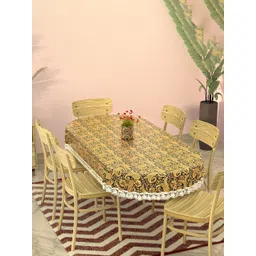 Kuber Industries Black & Gold-Toned Floral Printed Waterproof Oval 6-Seater Table Cover-picture-37