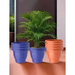 Kuber Industries Black & Orange-Coloured Set Of 8 Plastic 2-Layer Planters-picture-31