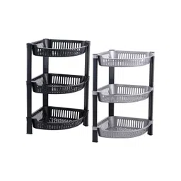 Kuber Industries Black & Silvr Toned 2 Pcs 3 Tier Folding Fruit & Vegetable Basket Stands-picture-14