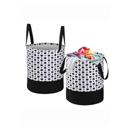Kuber Industries Black & White 2 Pieces Polka Dots Printed Foldable Laundry Bags 45L Each-picture-27