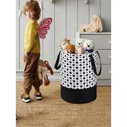 Kuber Industries Black & White 3 Pieces Polka Dots Printed Foldable Laundry Bags 45L Each-picture-20