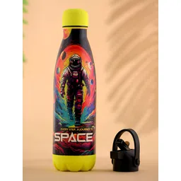 Kuber Industries Black & Yellow Single Stainless Steel Printed Water Bottle-picture-15