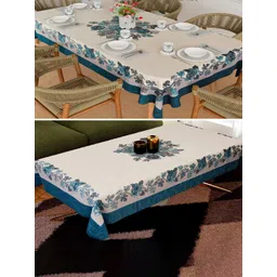 Kuber Industries Blue 2 Pieces Floral Printed Anti-Skid Cotton 8-Seater Table Covers-picture-27